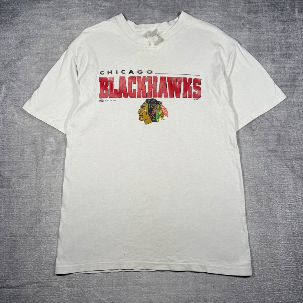 Chicago Blackhawks Shirt Men Small White Vintage 90s NHL Bulletin Single stitch